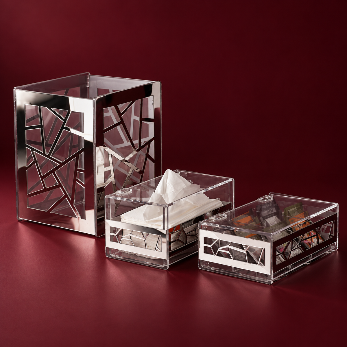 Silver Set(basket+tissue box+tea box)