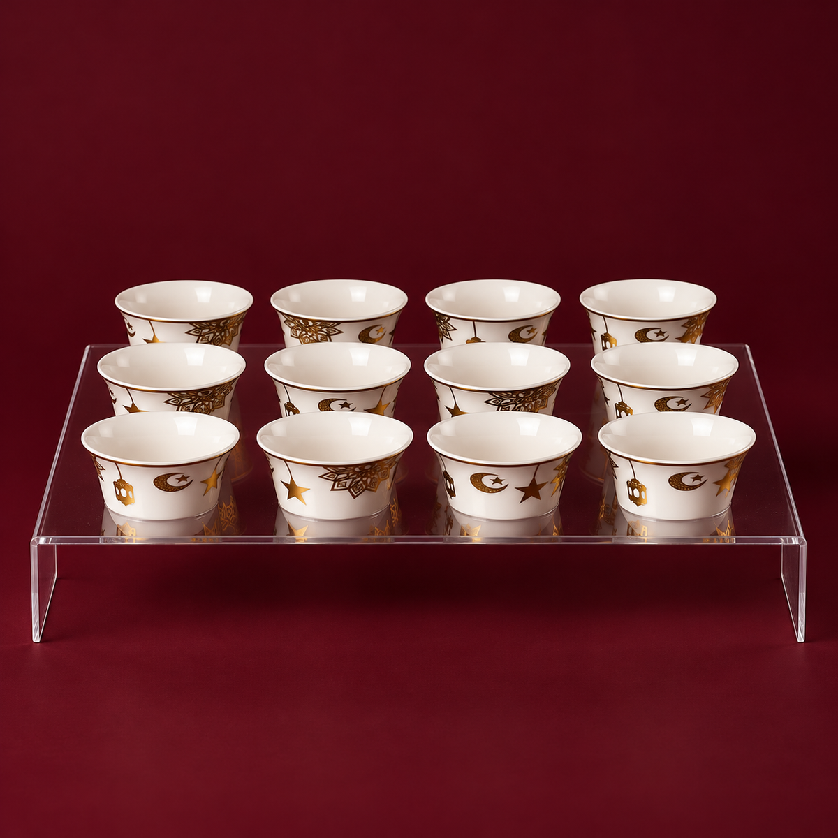 12 arabic coffee cups(ramadan shape) with acrylic holder