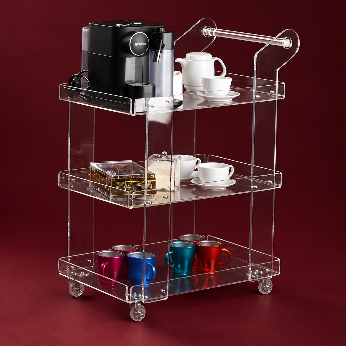 Transparent Tea Trolley 65x40x90cm | Four-Wheel