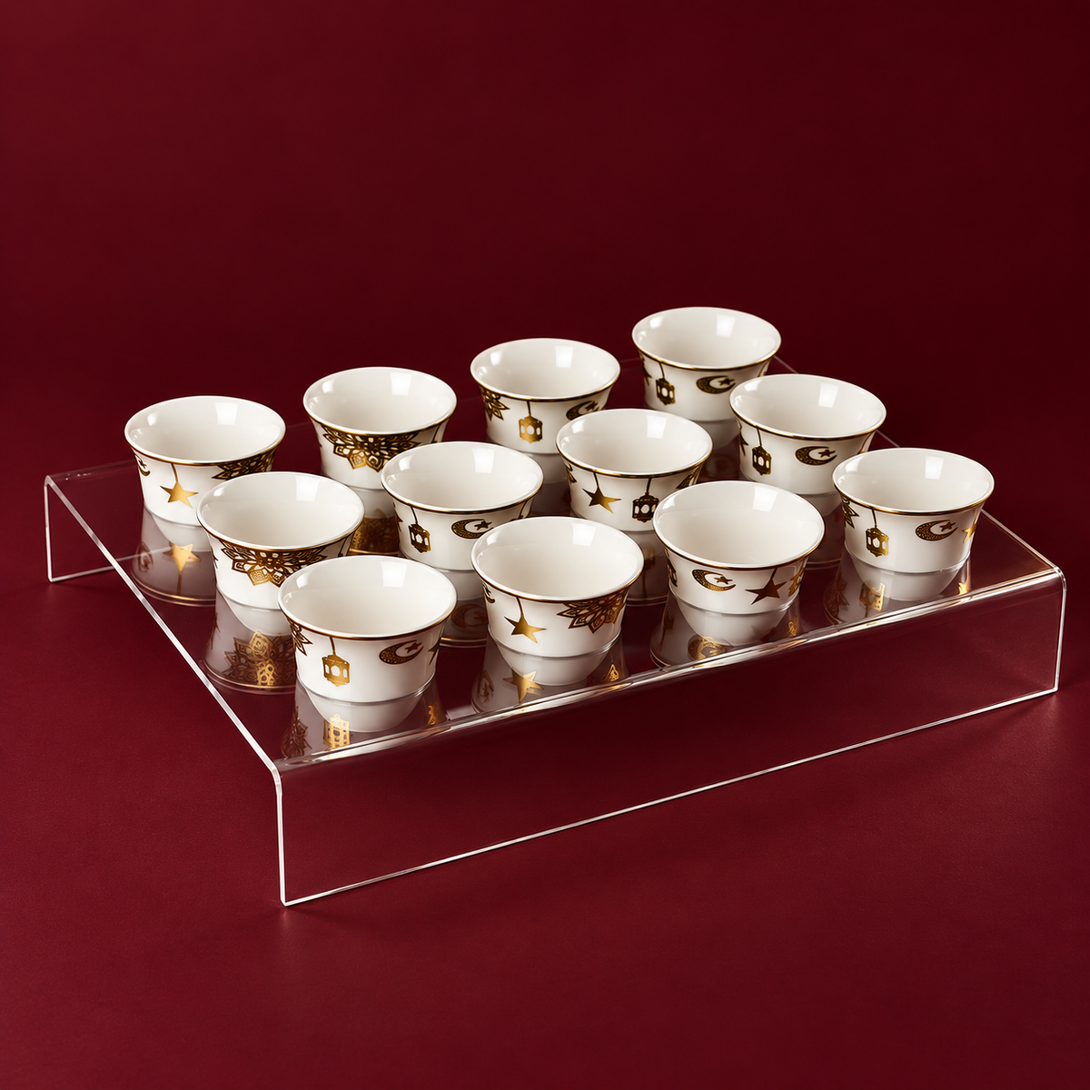 12 arabic coffee cups(ramadan shape) with acrylic holder