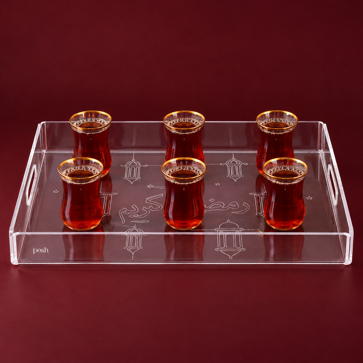 large engraved transparent tray (رمضان كريم) 30x40