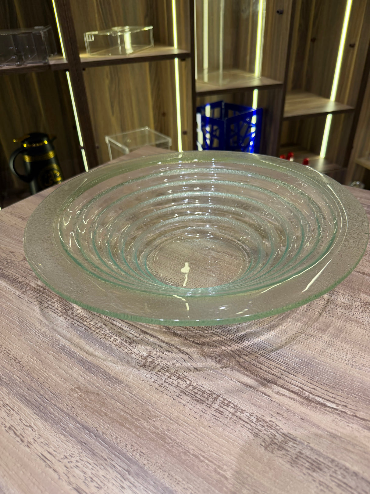 Round glass serving bowl