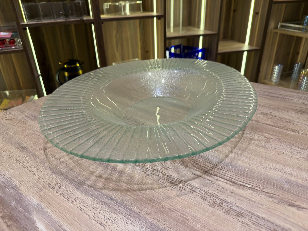 Large round glass serving bowl