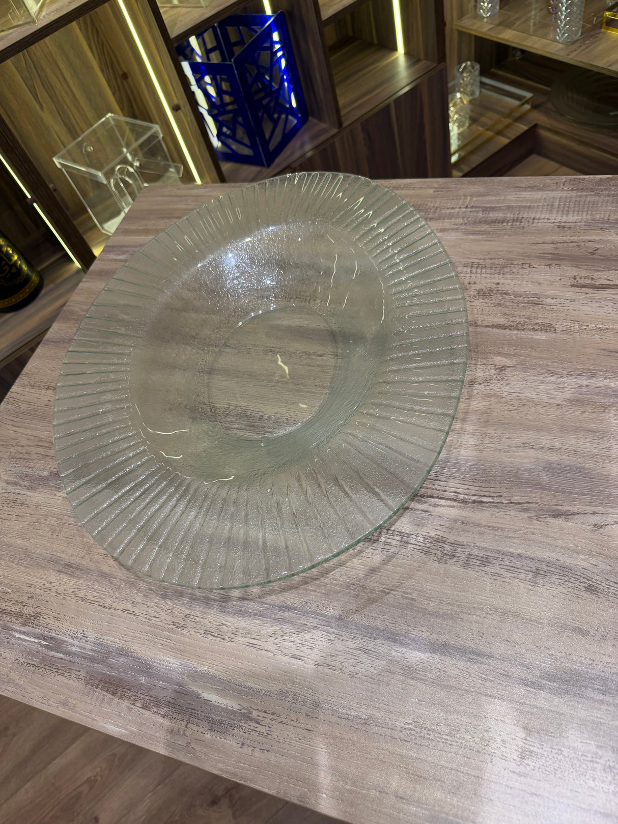 Large round glass serving bowl
