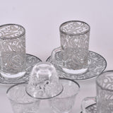 arabic coffee & tea cups with plates set silver (18 pieces)