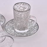 arabic coffee & tea cups with plates set silver (18 pieces)