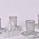 arabic coffee & tea cups with plates set silver (18 pieces)
