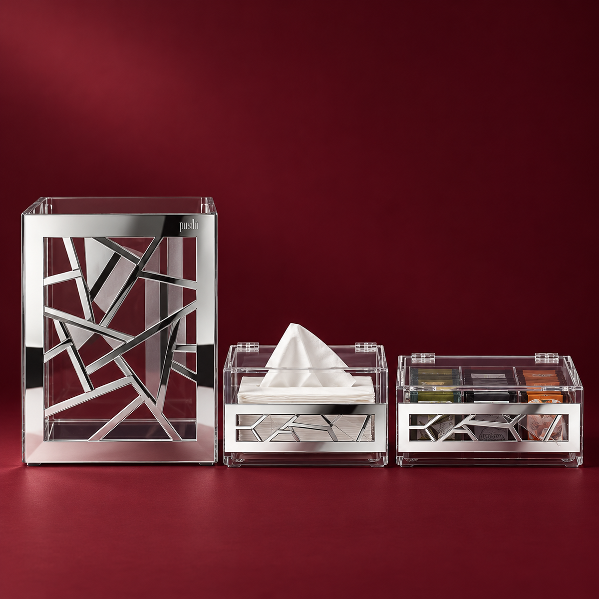 Silver Set(basket+tissue box+tea box)