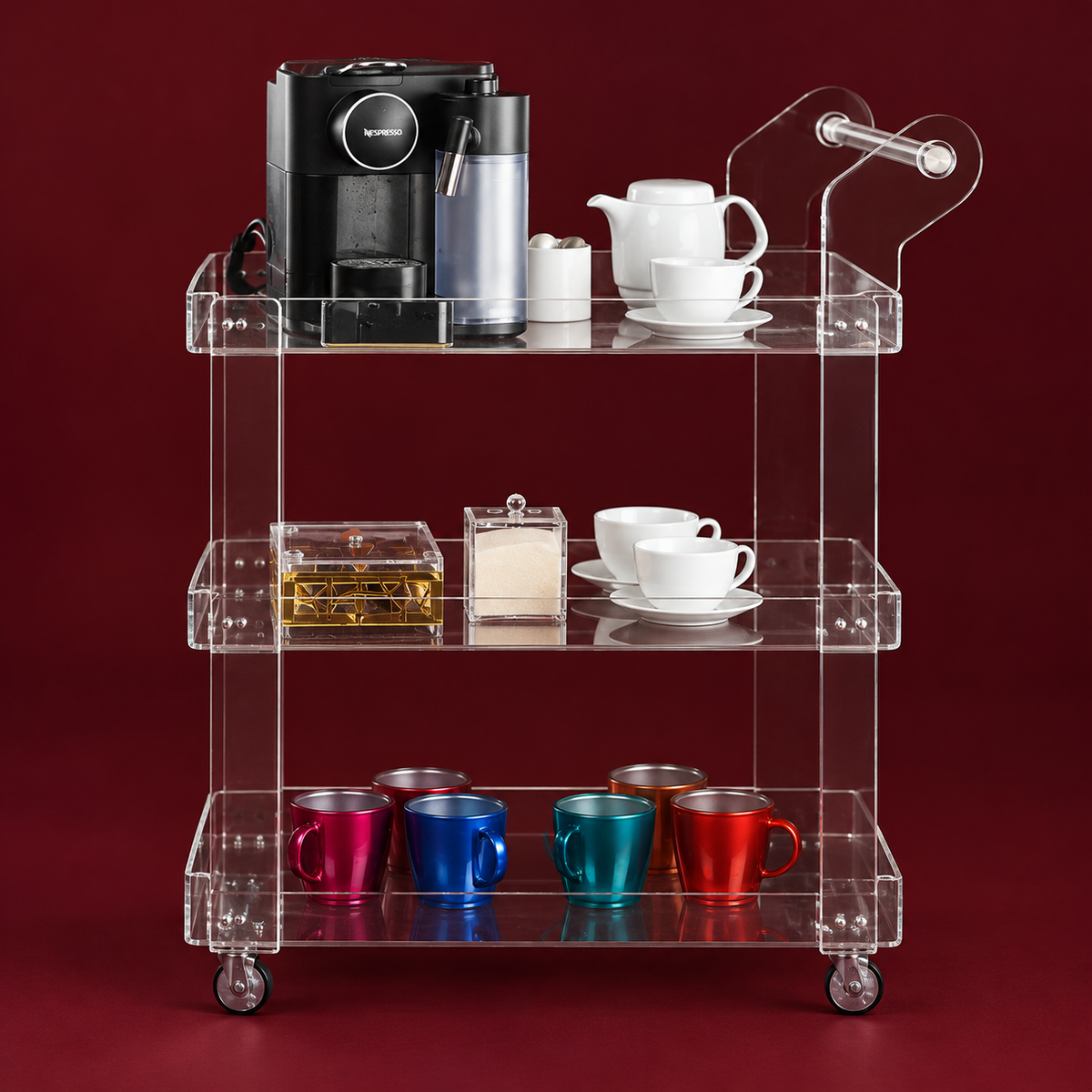 Transparent Tea Trolley 65x40x90cm | Four-Wheel