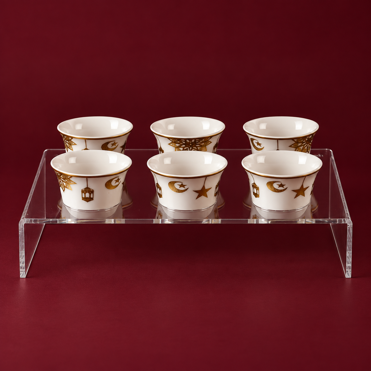 6 arabic coffee cups(ramadan shape) with acrylic holder