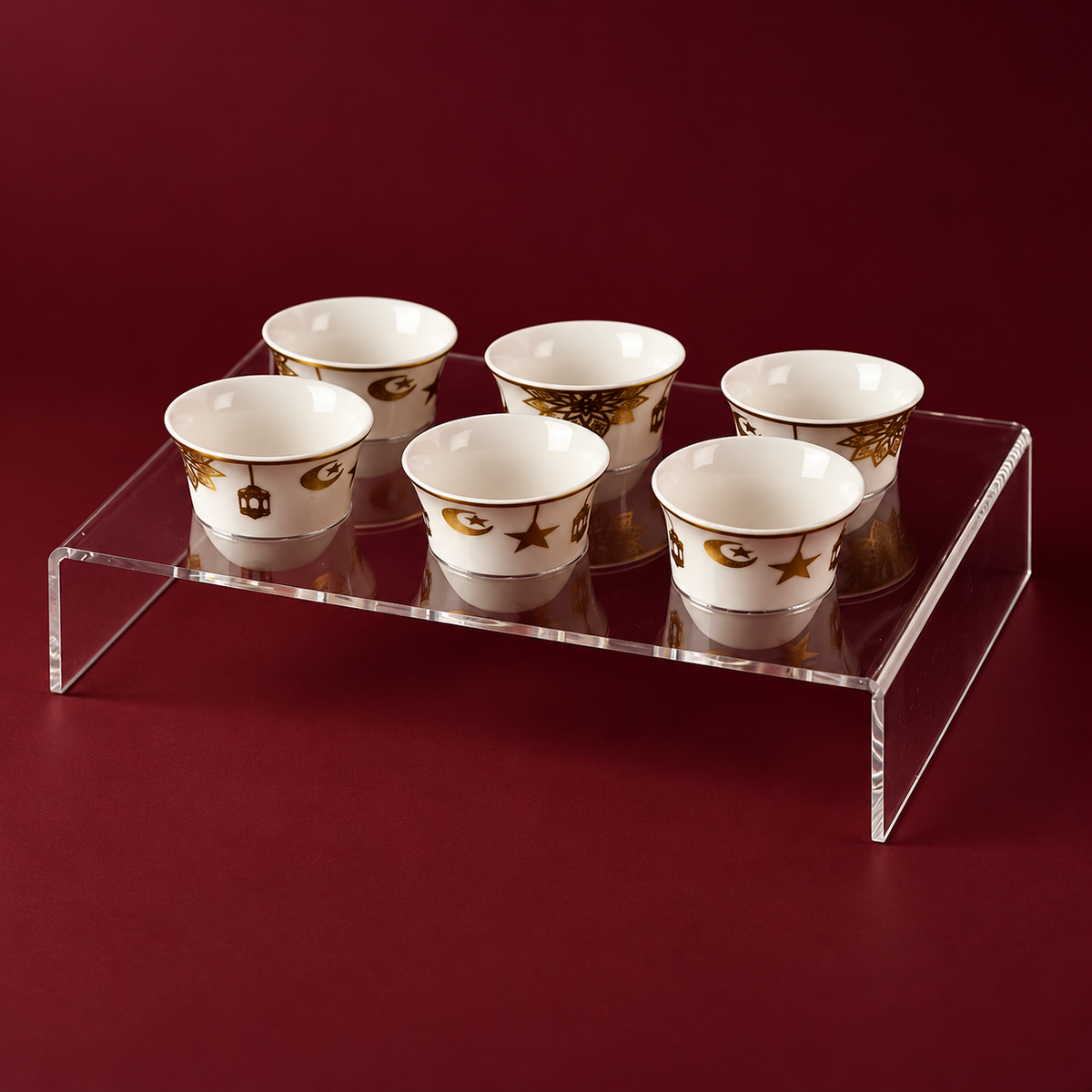 6 arabic coffee cups(ramadan shape) with acrylic holder