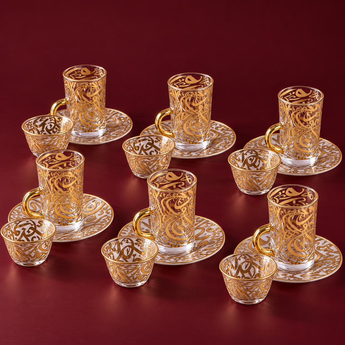 arabic coffee & tea cups with plates set gold(18 pieces)